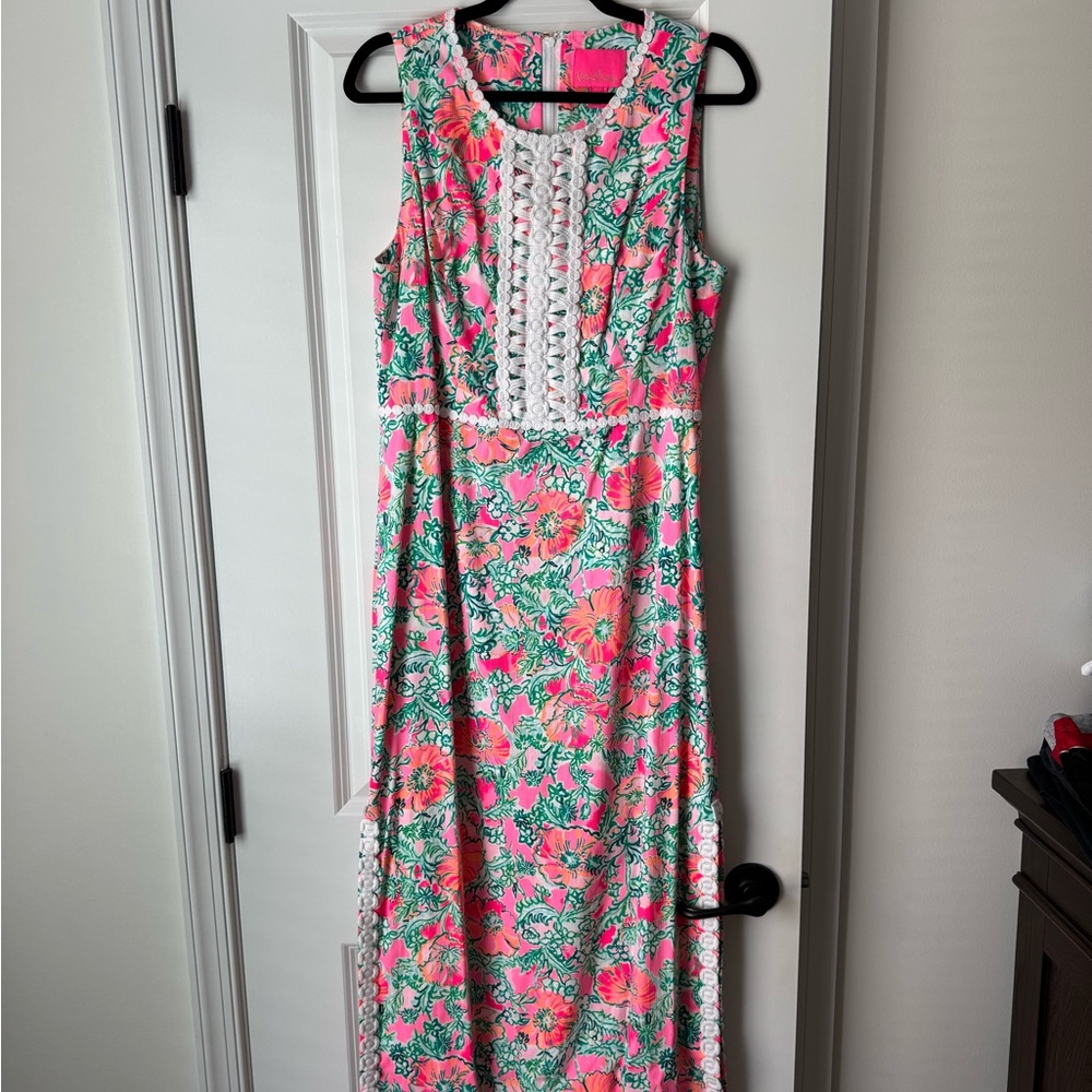 Lilly Pulitzer Vibrant Pink and Green Maxi Dress